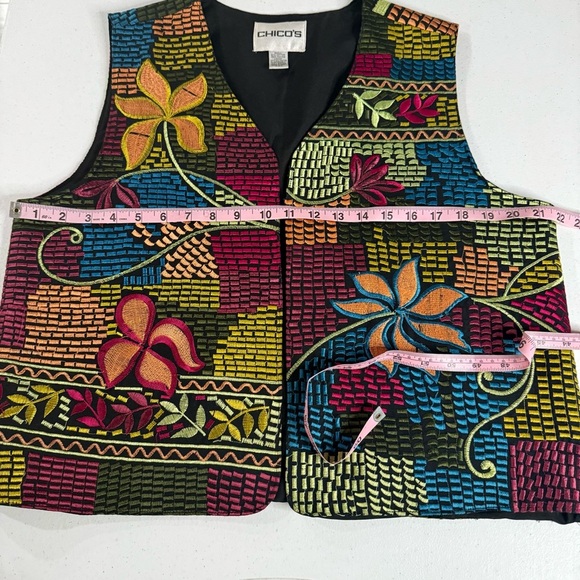 Chico's Boho Embroidered Vest Retro Floral Multi Color Women’s Sz 12 (Chico’s 2) - Picture 5 of 9